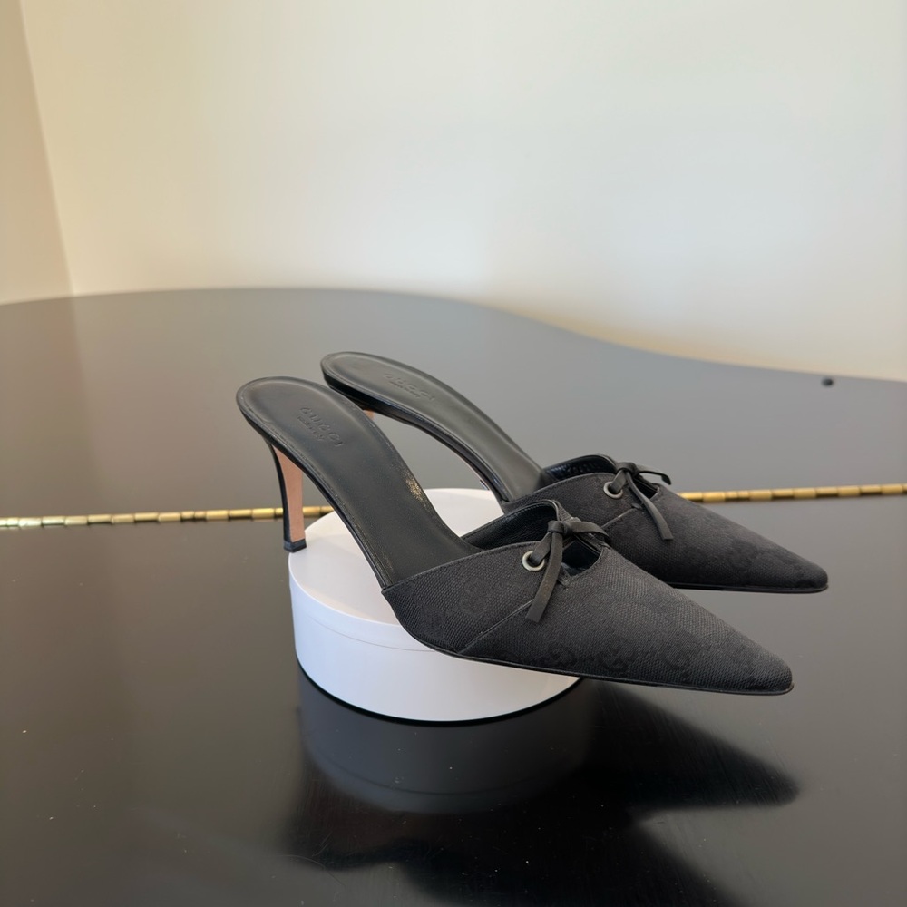 Authentic Vintage Retro Rare Luxury Gucci Black GG Canvas Mule Pumps/Shoes - Picture 12 of 17
